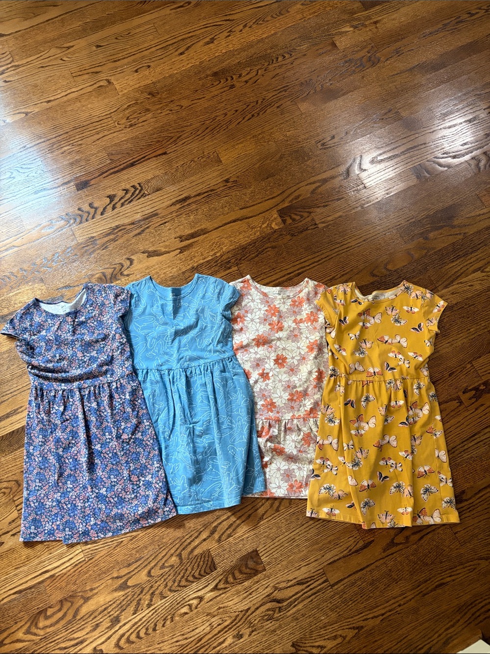 Girls' Short-Sleeve Casual Dress - Blue, Pink Floral, Mustard Floral Options